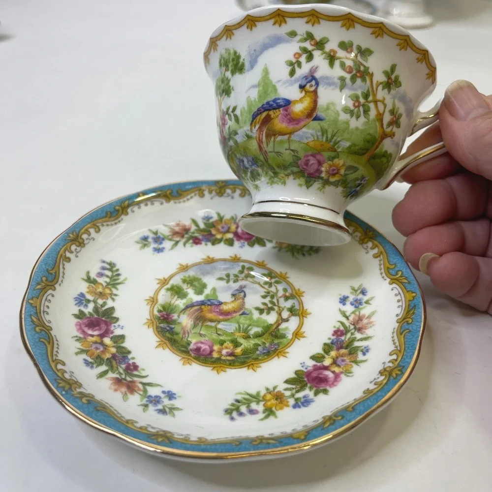 Royal Albert Chelsea Bird Coffee Set Pot 4 Demitasse Cups Saucers Bone China